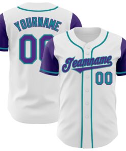 Custom White Purple-Teal Authentic Two Tone Baseball Jersey