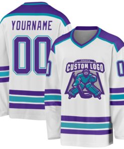 Custom White Purple-Teal Hockey Jersey