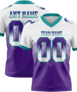 Custom White Purple-Teal Mesh Authentic Gradient Square Shape Flag Football Jersey