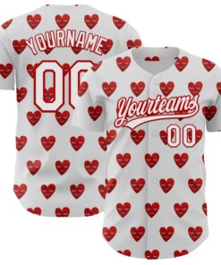 Custom White Red 3D Love Heart Valentine's Day Authentic Baseball Jersey