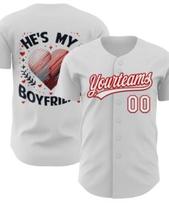 Custom White Red 3D Love Heart Valentine's Day Authentic Baseball Jersey