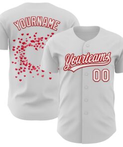 Custom White Red 3D Love Heart Valentine's Day Authentic Baseball Jersey