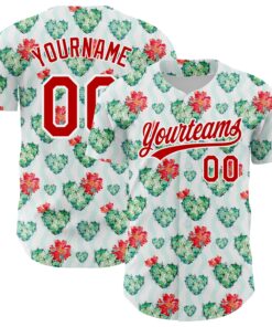 Custom White Red 3D Pattern Design Cactus Festival Authentic Baseball Jersey