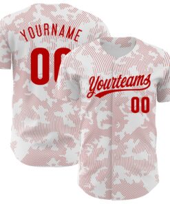 Custom White Red 3D Pattern Design Curve Lines Authentic Baseball Jersey