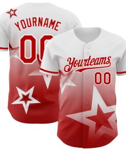 Custom White Red 3D Pattern Design Gradient Style Twinkle Star Authentic Baseball Jersey