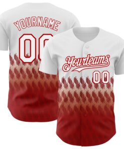 Custom White Red 3D Pattern Design Lines Authentic Baseball Jersey
