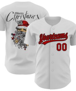 Custom White Red-Black 3D Funny Christmas Authentic Baseball Jersey