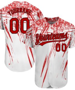 Custom White Red-Black 3D Pattern Design Authentic Baseball Jersey