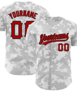 Custom White Red-Black 3D Pattern Design Curve Lines Authentic Baseball Jersey