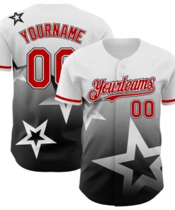 Custom White Red-Black 3D Pattern Design Gradient Style Twinkle Star Authentic Baseball Jersey