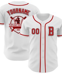 Custom White Red-Black Authentic Baseball Jersey