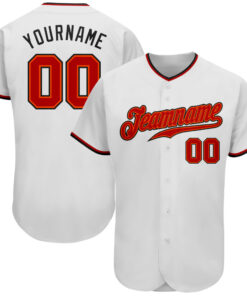 Custom White Red-Black Authentic Baseball Jersey