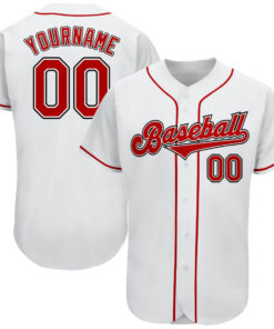 Custom White Red-Black Authentic Baseball Jersey