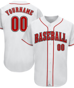 Custom White Red-Black Authentic Baseball Jersey