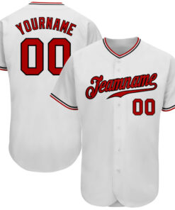 Custom White Red-Black Authentic Baseball Jersey