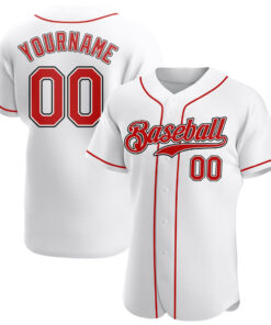 Custom White Red-Black Authentic Baseball Jersey