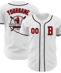 Custom White Red-Black Authentic Baseball Jersey