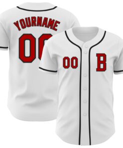Custom White Red-Black Authentic Baseball Jersey