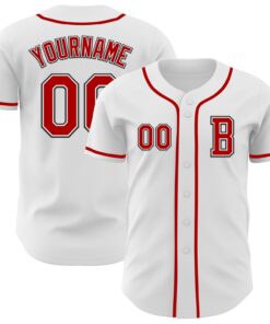 Custom White Red-Black Authentic Baseball Jersey