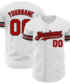 Custom White Red-Black Authentic Baseball Jersey