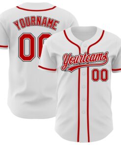 Custom White Red-Black Authentic Baseball Jersey