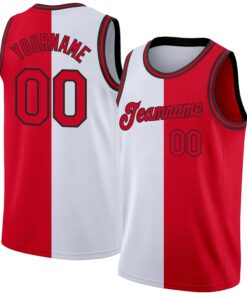 Custom White Red-Black Authentic Split Fashion Basketball Jersey