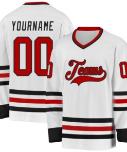 Custom White Red-Black Hockey Jersey