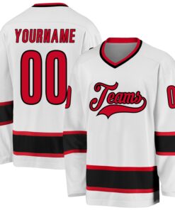 Custom White Red-Black Hockey Jersey