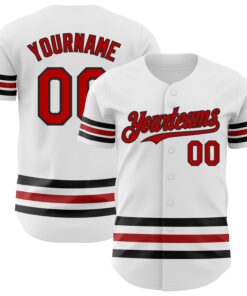 Custom White Red-Black Line Authentic Baseball Jersey