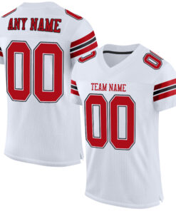 Custom White Red-Black Mesh Authentic Football Jersey