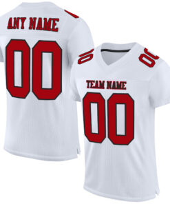 Custom White Red-Black Mesh Authentic Football Jersey
