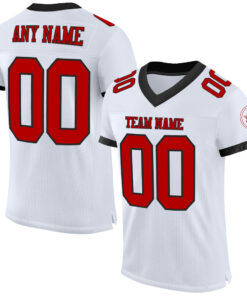 Custom White Red-Black Mesh Authentic Football Jersey