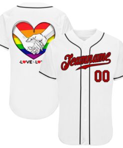 Custom White Red-Black Rainbow Colored Heart For Pride Month Love Is Love LGBT Authentic Baseball Jersey