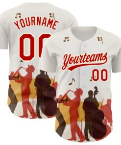 Custom White Red-Cream 3D Pattern Design International Jazz Day Authentic Baseball Jersey
