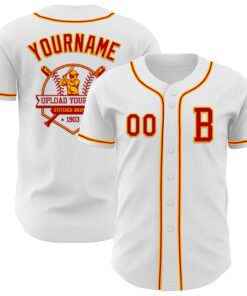 Custom White Red-Gold Authentic Baseball Jersey