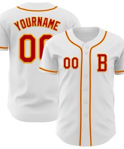 Custom White Red-Gold Authentic Baseball Jersey