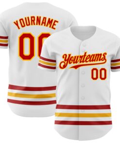 Custom White Red-Gold Line Authentic Baseball Jersey