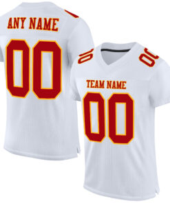 Custom White Red-Gold Mesh Authentic Football Jersey