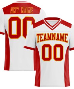 Custom White Red-Gold Mesh Authentic Football Jersey