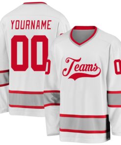 Custom White Red-Gray Hockey Jersey