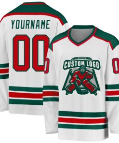 Custom White Red-Green Hockey Jersey