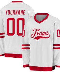 Custom White Red Hockey Jersey