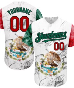 Custom White Red Kelly Green-Black 3D Mexican Flag Authentic Baseball Jersey