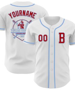 Custom White Red-Light Blue Authentic Baseball Jersey