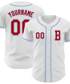 Custom White Red-Light Blue Authentic Baseball Jersey