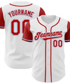 Custom White Red-Light Blue Authentic Two Tone Baseball Jersey