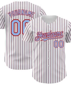 Custom White (Red Light Blue Pinstripe) Light Blue-Red Authentic Baseball Jersey