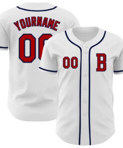Custom White Red-Navy Authentic Baseball Jersey