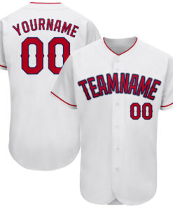 Custom White Red-Navy Authentic Baseball Jersey