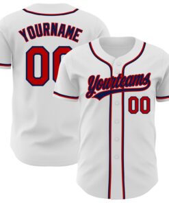 Custom White Red-Navy Authentic Baseball Jersey